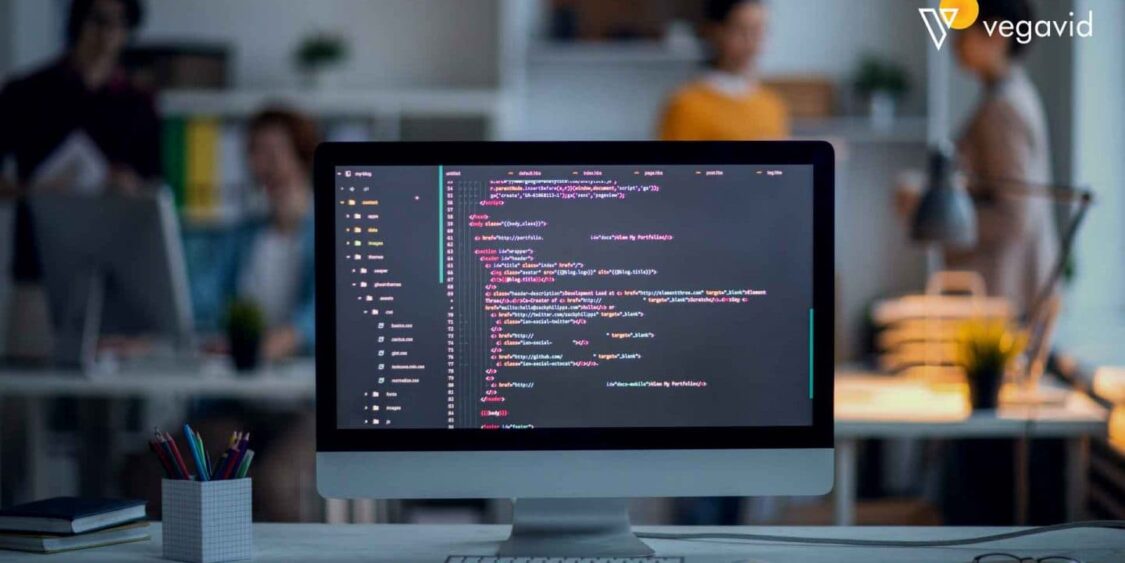 A computer with written code
